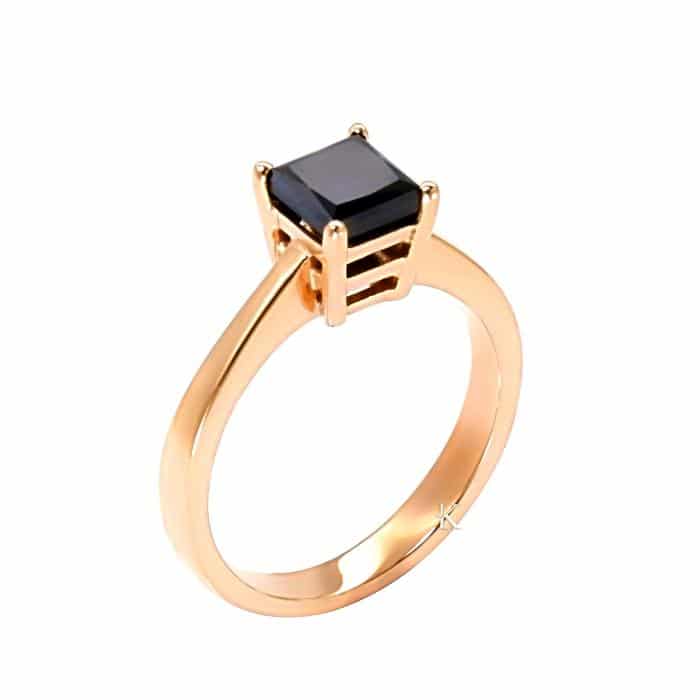 Μονόπετρο Δαχτυλίδι Ροζ Χρυσός Κ18 με Μαύρο Διαμάντι σε Κοπή Princess