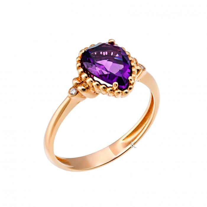 Δαχτυλίδι Ροζ Χρυσός Κ18 με Αμέθυστο & Διαμάντια