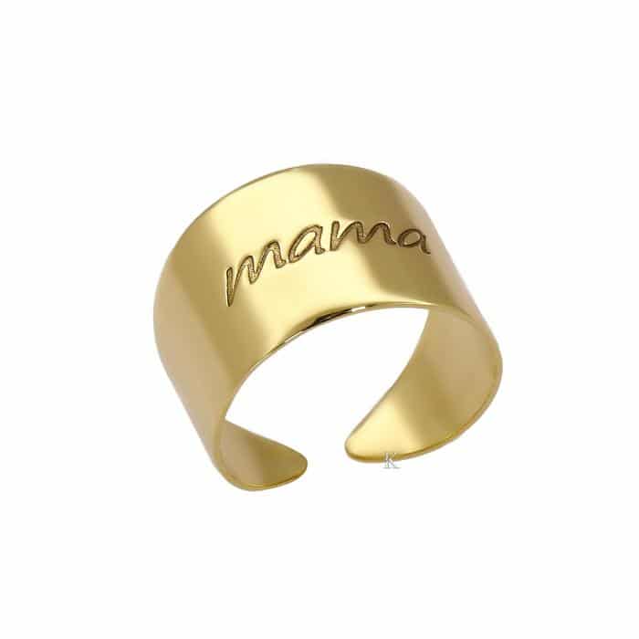 Δαχτυλίδι Χρυσός Κ14 με Χαραγμένη τη λάξη Mama