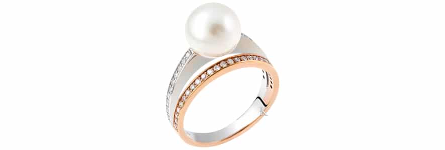 Δαχτυλίδι Λευκόχρυσος & Ροζ Χρυσός Κ18 με Διαμάντια & Μαργαριτάρι
