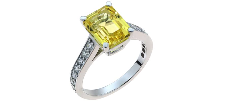 Μονόπετρο Diamond Jools Λευκόχρυσος Κ18 με Yellow Sapphire & Διαμάντια