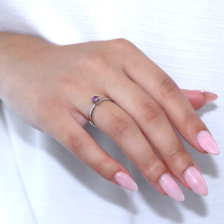 Μονόπετρο Δαχτυλίδι Λευκόχρυσος Κ18 με Ροζ Ζαφείρι