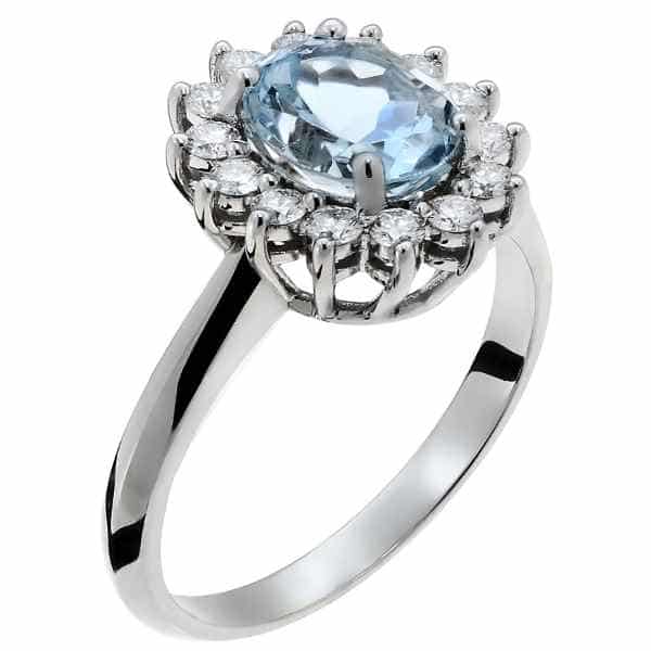 Δαχτυλίδι Λευκόχρυσος Κ18 με Aquamarine & Διαμάντια