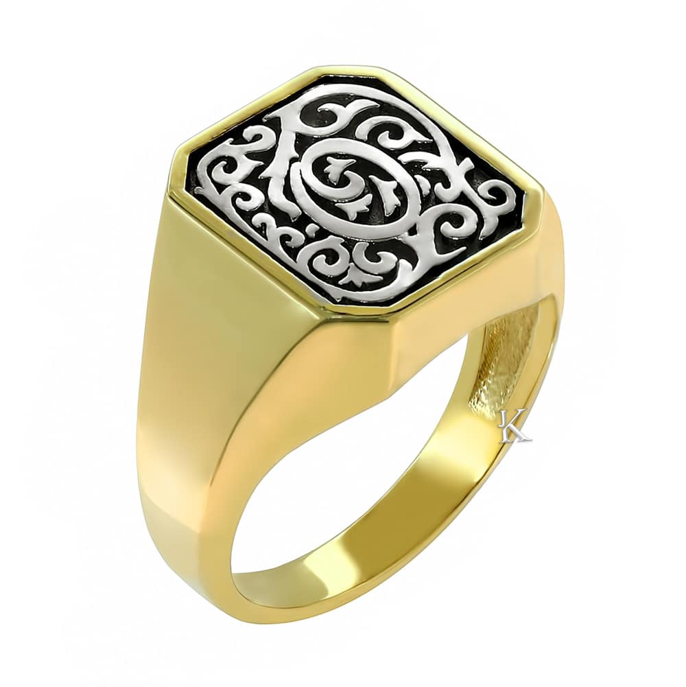 Χρυσό & λευκόχρυσο δαχτυλίδι Κ14 με μαύρο πλατίνωμα