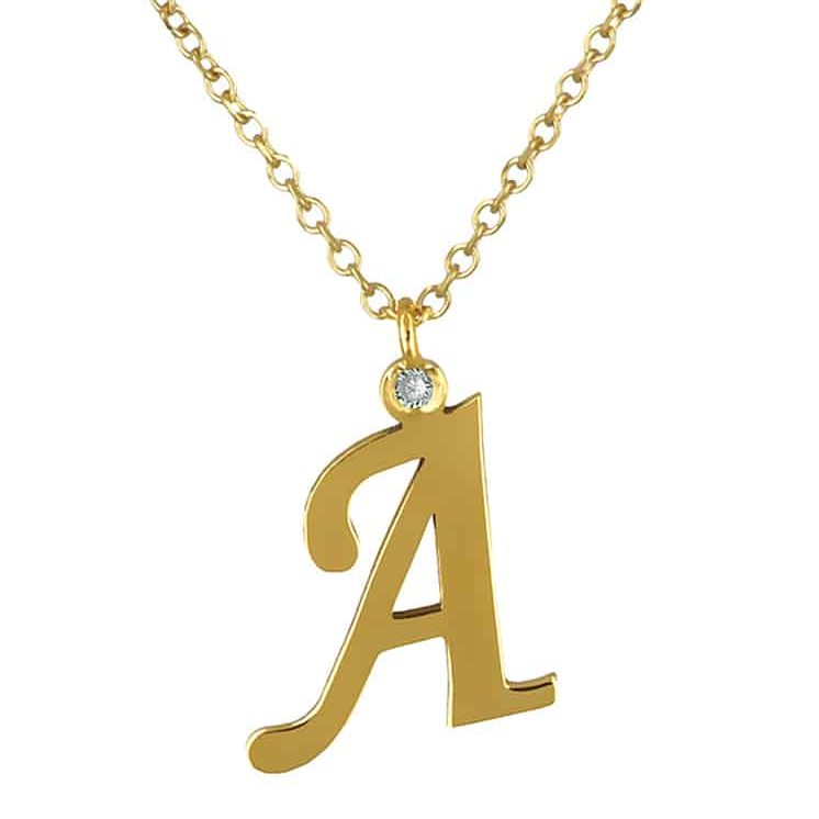 Κολιέ Μονόγραμμα "Α" Χρυσός Κ14 με Διαμάντι