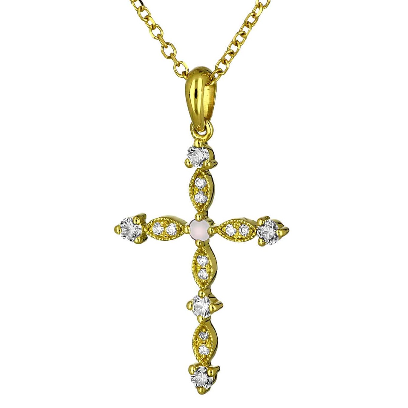 Σταυρός με Αλυσίδα Χρυσός Κ18 με Διαμάντια & Γενέθλιο Λίθο
