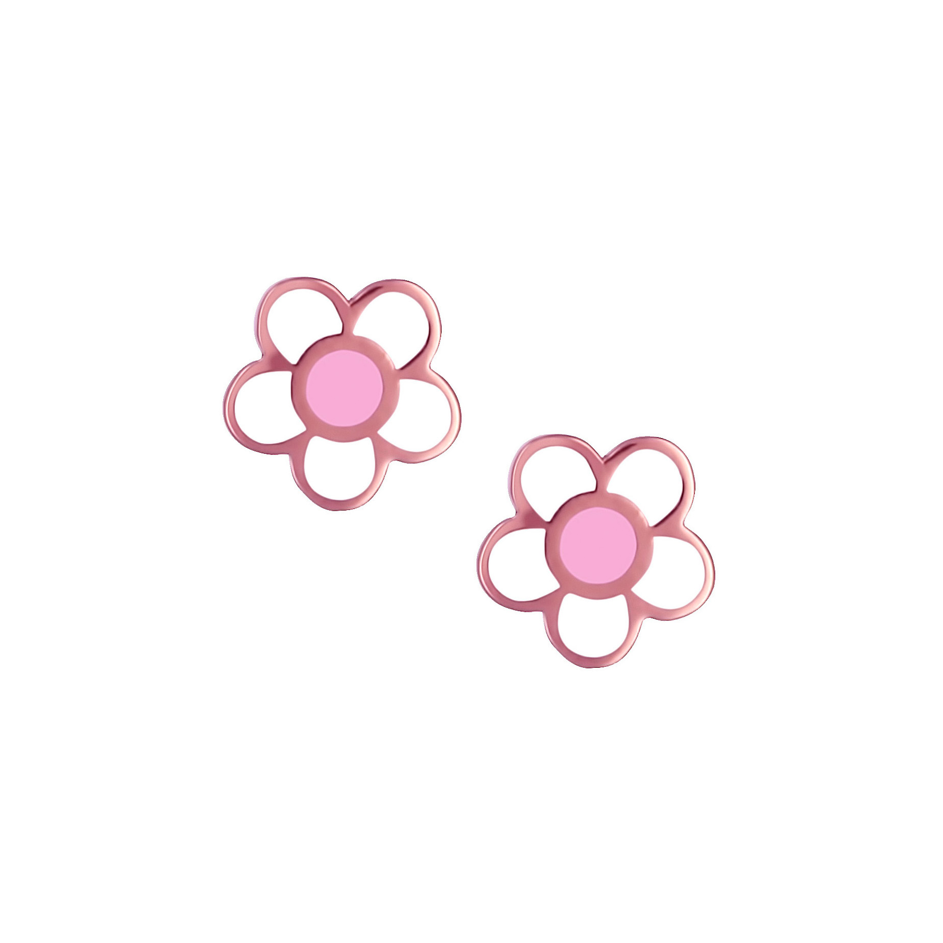 Σκουλαρίκια Λουλούδι Ροζ Χρυσός Κ9 με Σμάλτο
