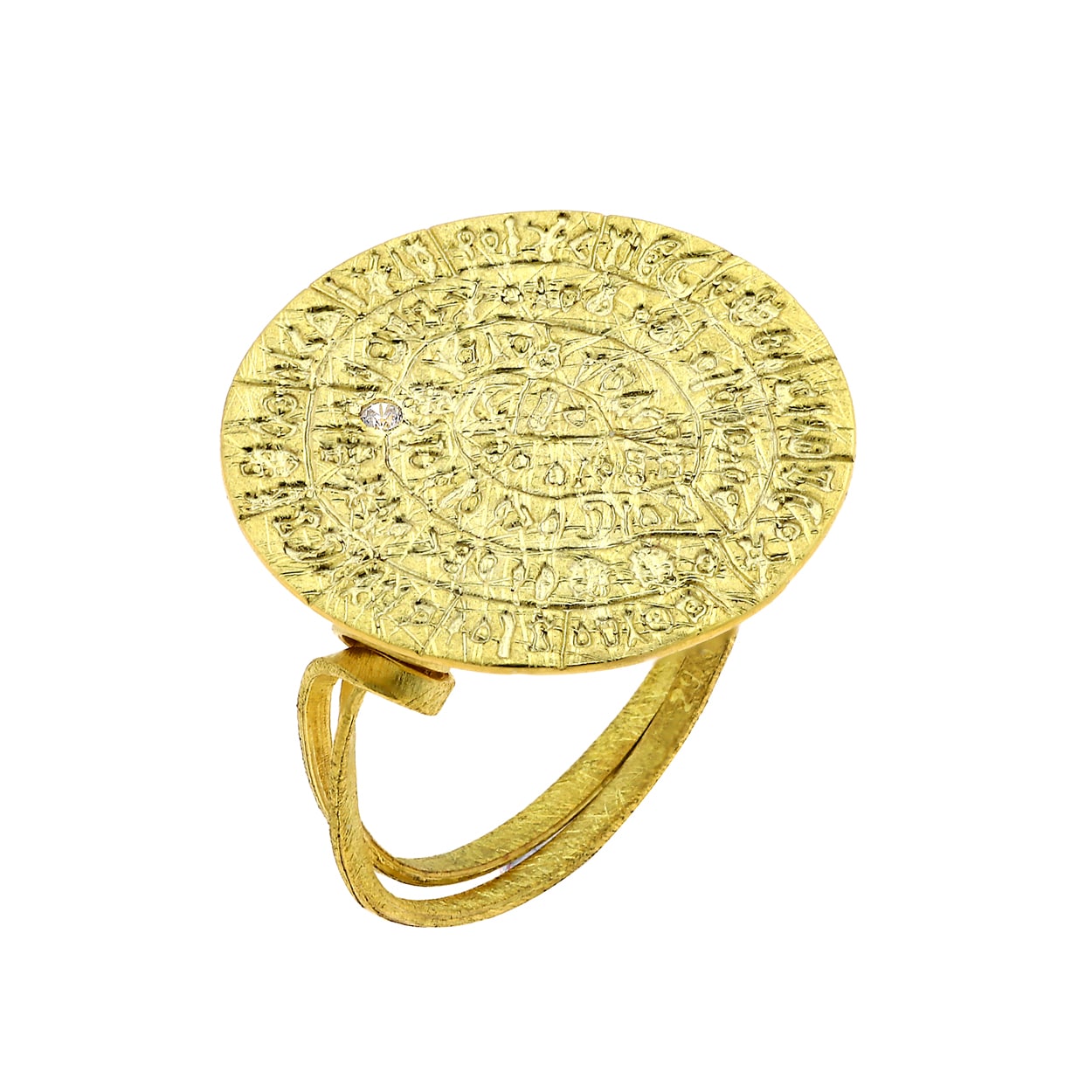Δαχτυλίδι Δίσκος της Φαιστού Χρυσός Κ14 με Λευκό Ζιργκόν