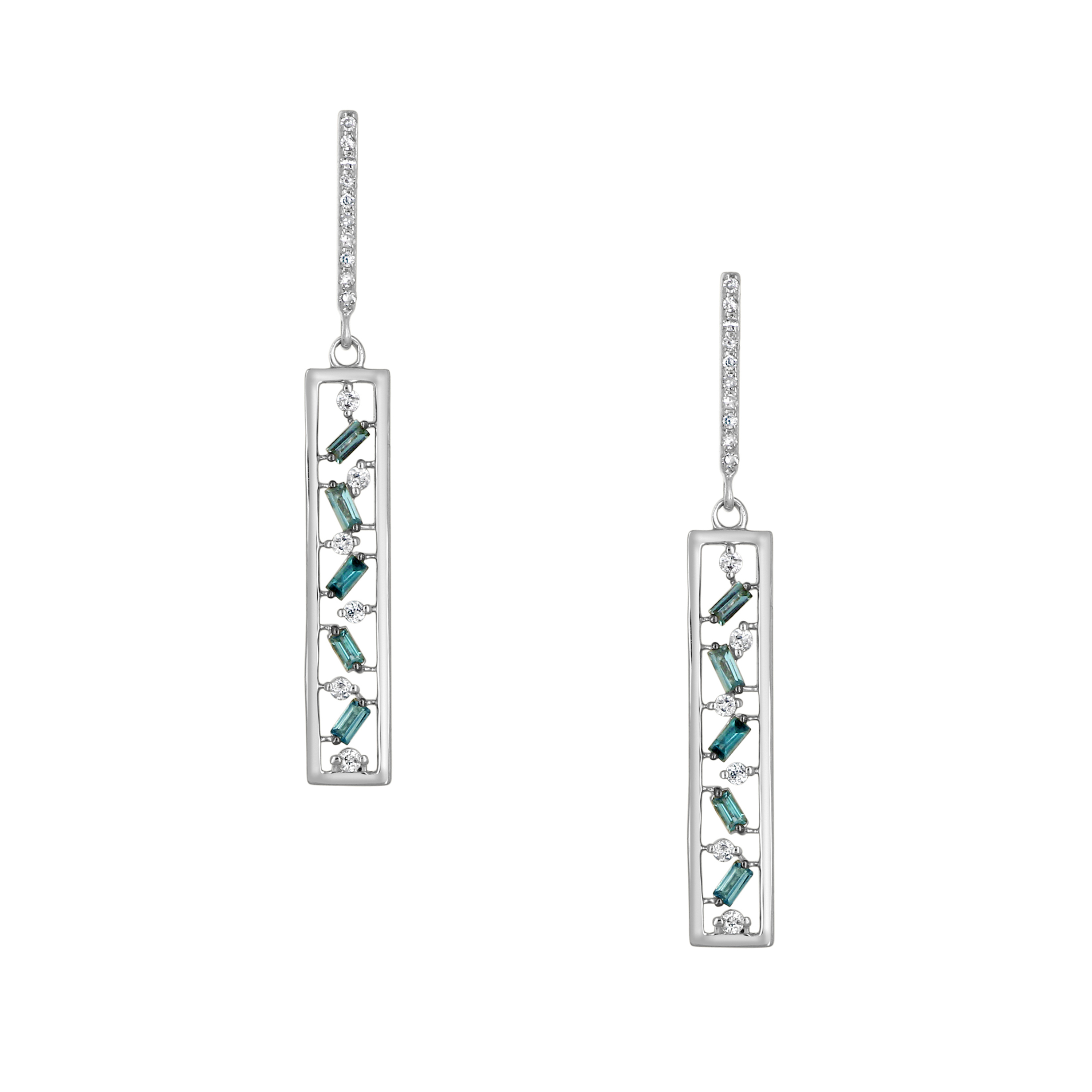 Σκουλαρίκια με London Blue Topaz & Διαμάντια Λευκόχρυσος Κ14