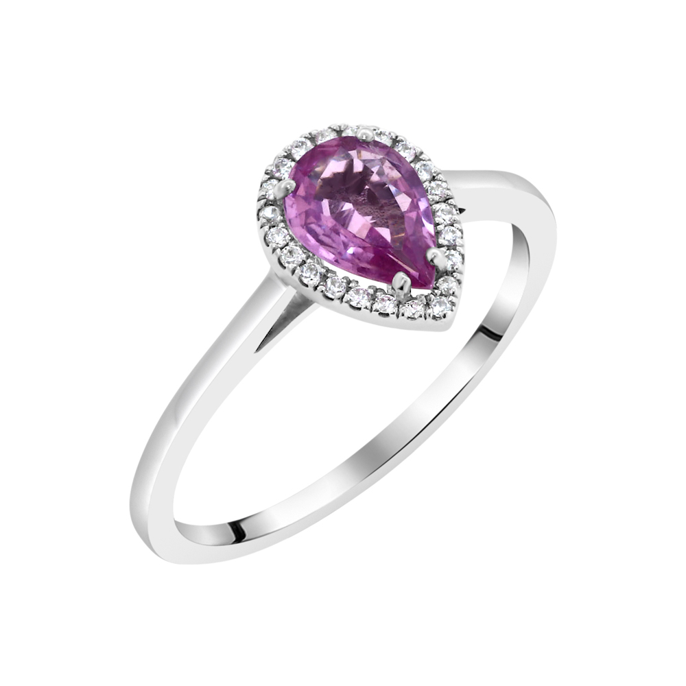 Δαχτυλίδι Δάκρυ Λευκόχρυσος Κ18 με Pink Sapphire & Διαμάντια