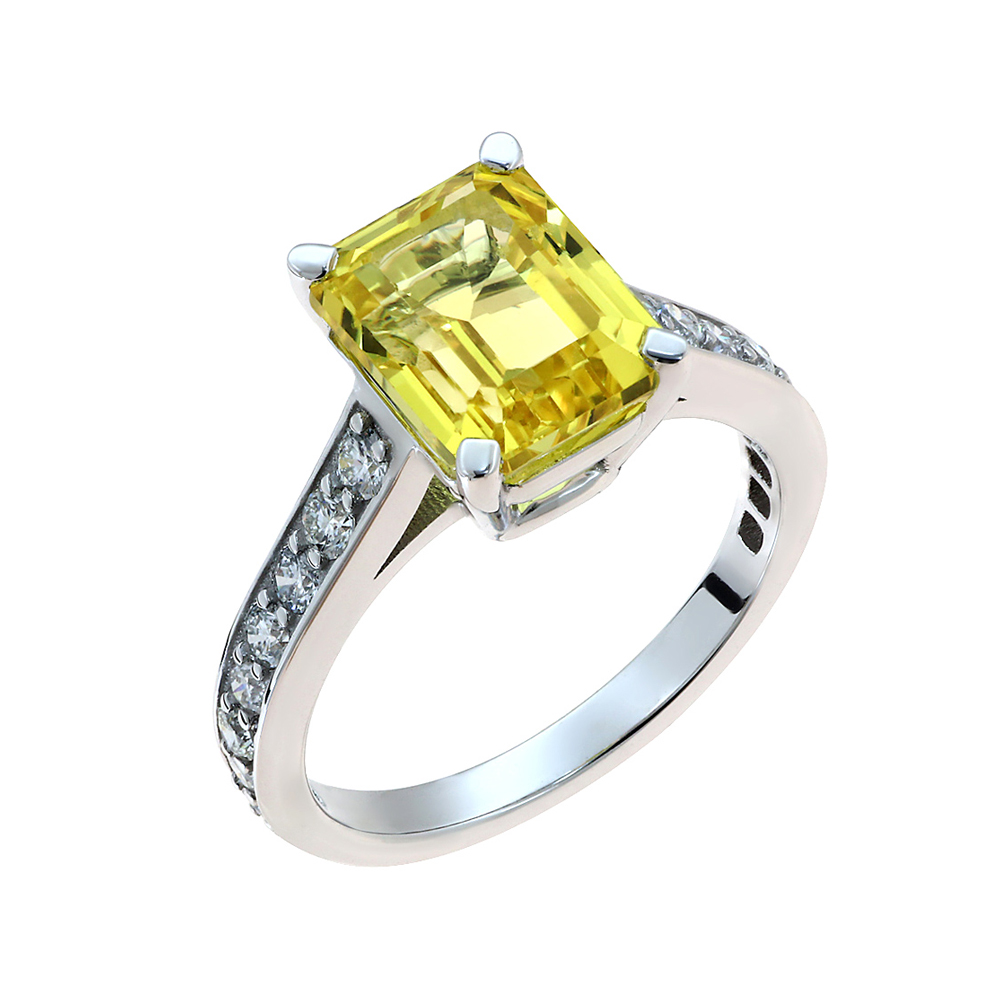 Μονόπετρο Diamond Jools Λευκόχρυσος Κ18 με Yellow Sapphire & Διαμάντια