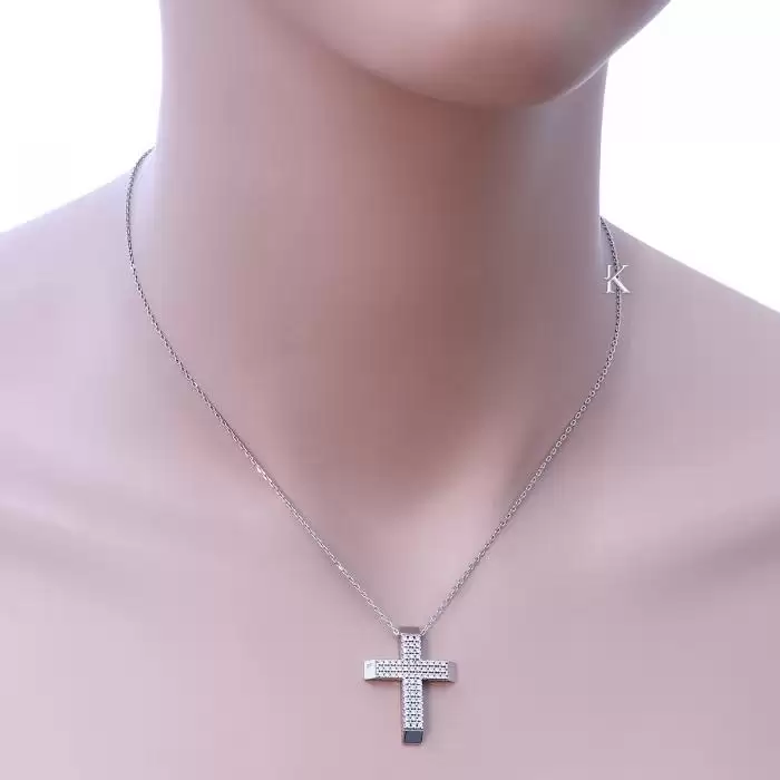 Σταυρός με Αλυσίδα Facad’oro Λευκόχρυσος  Κ14 με Ζιργκόν
