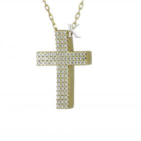 Σταυρός με Αλυσίδα Facad’oro Χρυσός Κ14 με Ζιργκόν