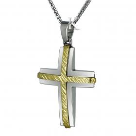 Σταυρός Ανδρικός Κλασικός Λευκόχρυσος & Χρυσός Κ14 SKU-1481