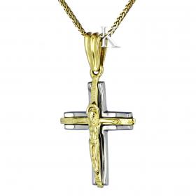 Σταυρός Ανδρικός Χρυσός & Λευκόχρυσος Κ14 Διπλής Όψεως SKU-1246