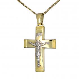 Σταυρός Ανδρικός Χρυσός & Λευκόχρυσος Κ14 Διπλής Όψεως SKU-1468