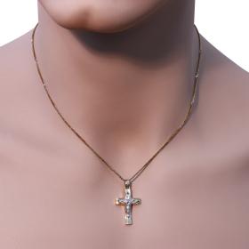 Ανδρικός Σταυρός Χρυσός & Λευκόχρυσος Κ14 με Τον Εσταυρωμένο SKU-1243