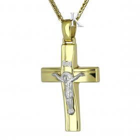 Ανδρικός Σταυρός Χρυσός & Λευκόχρυσος Κ14 με Τον Εσταυρωμένο SKU-1243