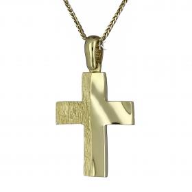 Σταυρός Χρυσός Κ14 Διπλής Όψεως με Λουστρέ & Σαγρέ Φινίρισμα SKU-1115