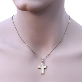 Σταυρός Χρυσός Κ14 Διπλής Όψεως με Λουστρέ & Σαγρέ Φινίρισμα SKU-1115