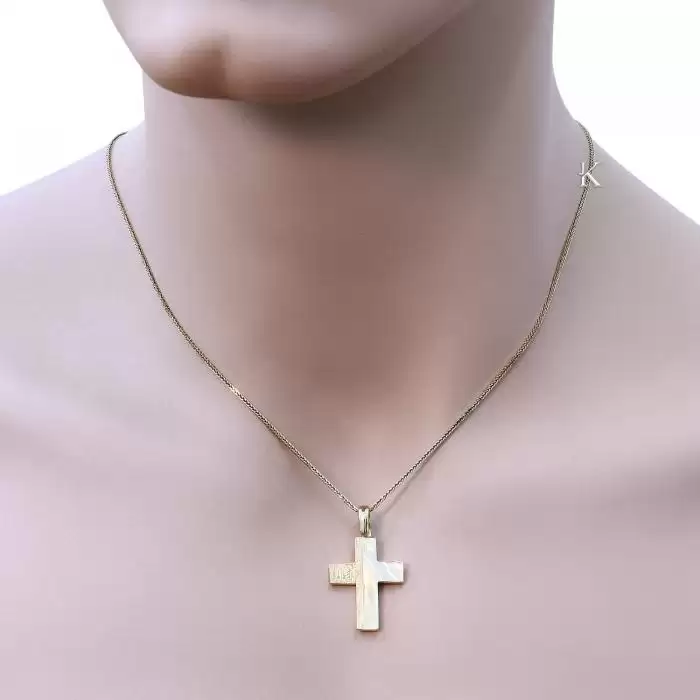 Σταυρός Χρυσός Κ14 Διπλής Όψεως με Λουστρέ & Σαγρέ Φινίρισμα SKU-1115