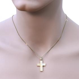 Σταυρός Χρυσός Κ14 Διπλής Όψεως με Λουστρέ & Σαγρέ Φινίρισμα SKU-1115