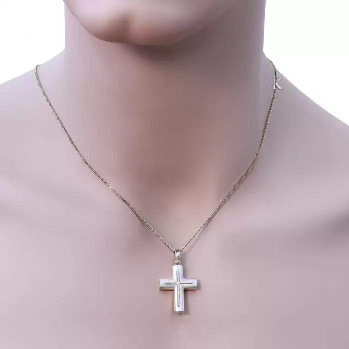 Σταυρός Ανδρικός Λευκόχρυσος & Χρυσός Κ14 Διπλής Όψεως SKU-4758