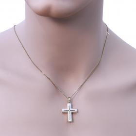 Σταυρός Ανδρικός Λευκόχρυσος & Χρυσός Κ14 Διπλής Όψεως SKU-4758