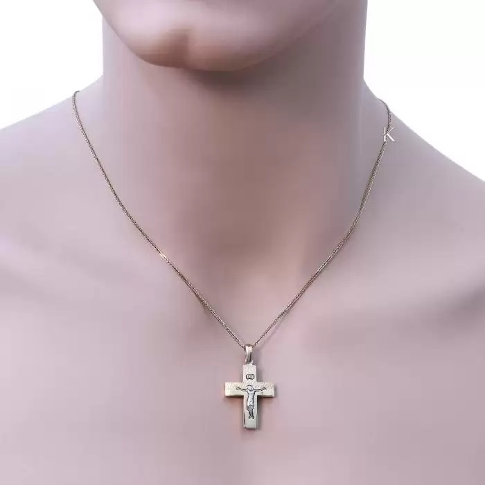 Σταυρός Ανδρικός Λευκόχρυσος & Χρυσός Κ14 Διπλής Όψεως SKU-4758