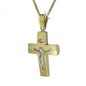 Σταυρός Ανδρικός Λευκόχρυσος & Χρυσός Κ14 Διπλής Όψεως SKU-4758