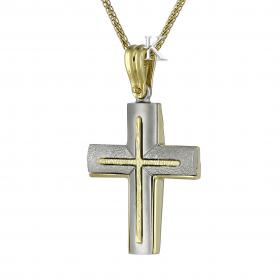 Σταυρός Ανδρικός Λευκόχρυσος & Χρυσός Κ14 Διπλής Όψεως SKU-4758