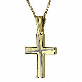 Σταυρός Ανδρικός Χρυσός & Λευκόχρυσος Κ14 Διπλής Όψεως SKU-4759