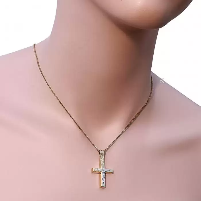 Σταυρός Ανδρικός Χρυσός & Λευκόχρυσος Κ14 Διπλής Όψεως SKU-4759