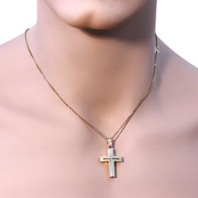 Σταυρός Ανδρικός Χρυσός & Λευκόχρυσος Κ14 Διπλής Όψεως SKU-4761