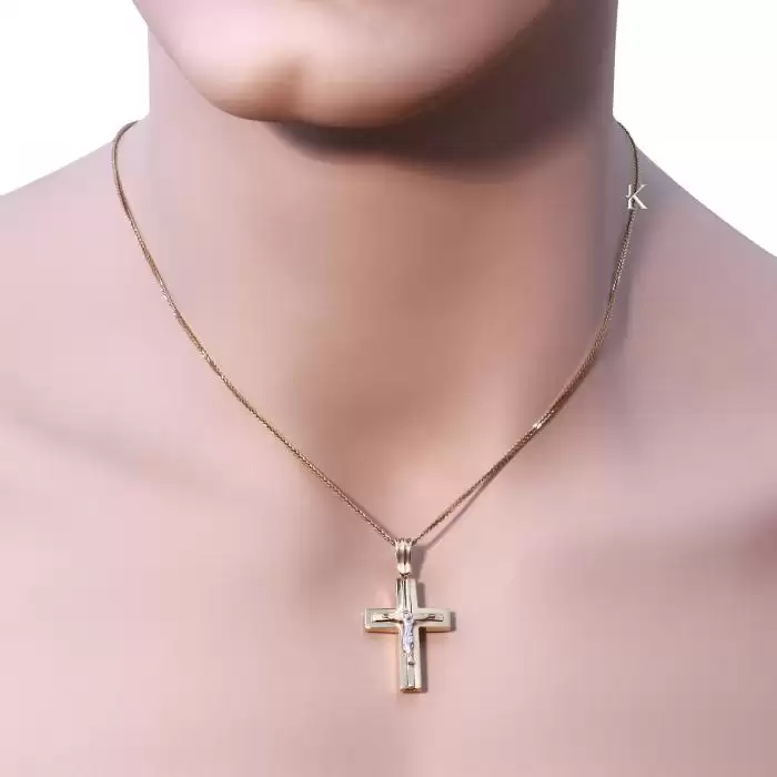 Σταυρός Ανδρικός Χρυσός & Λευκόχρυσος Κ14 Διπλής Όψεως SKU-4761