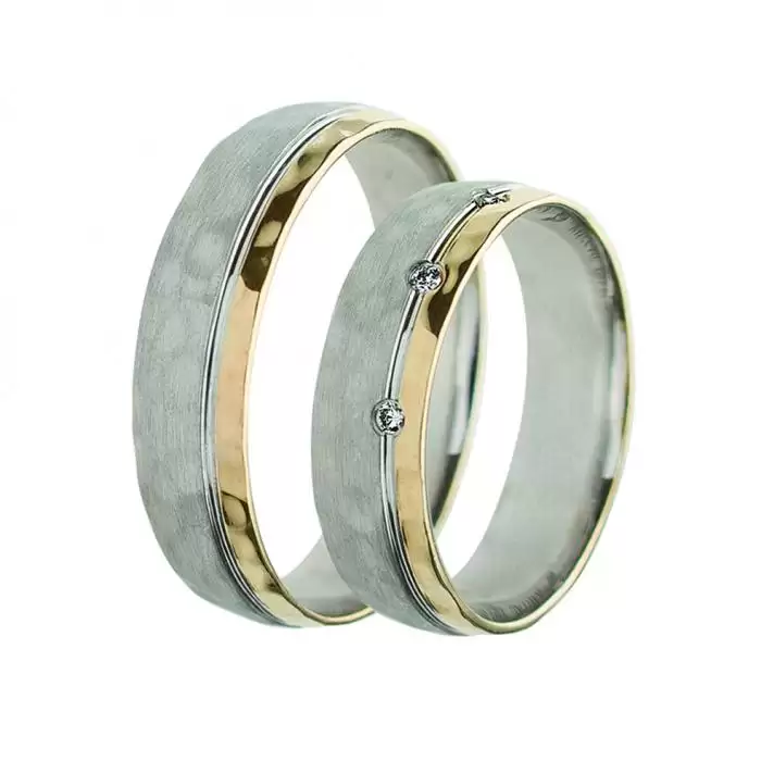 SKU-6244 / Βέρες Γάμου Jeweler Λευκόχρυσος & Χρυσός με Ζιργκόν, Κ9-Κ14-Κ18