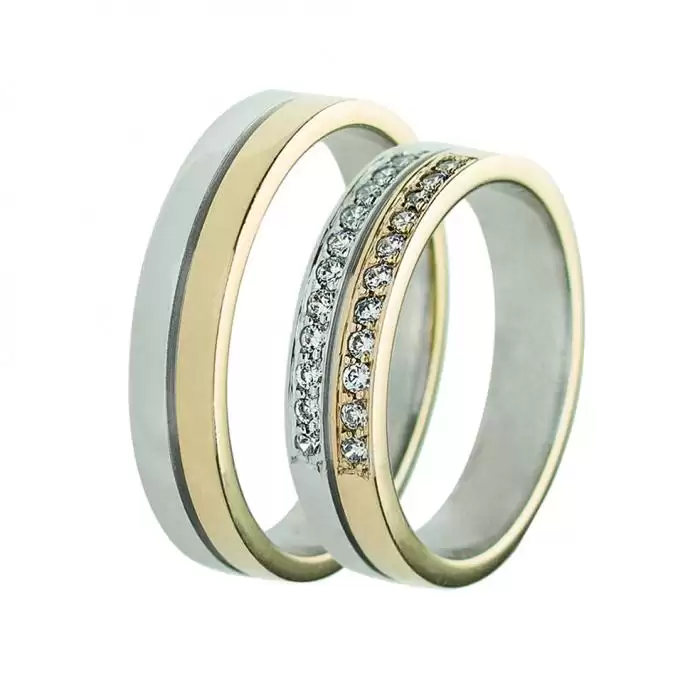 SKU-6247 / Βέρες Γάμου Jeweler Λευκόχρυσος & Χρυσός με Ζιργκόν, Κ9-Κ14-Κ18