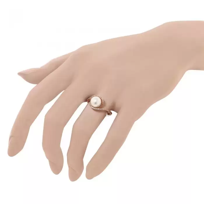 SKU-6796 / Δαχτυλίδι Ροζ Χρυσός Κ14 με Μαργαριτάρι  & Ζιργκόν
