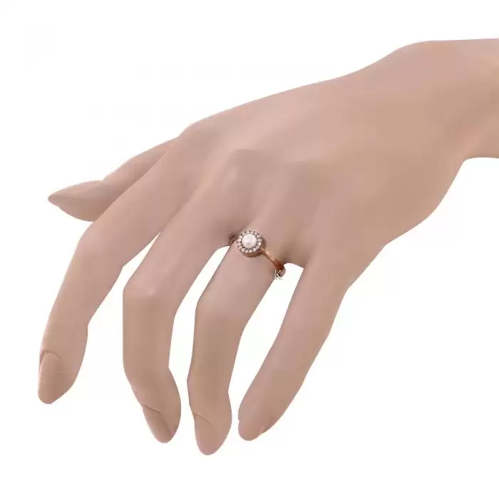 SKU-6816 / Δαχτυλίδι Ροζ Χρυσός Κ9 με Μαργαριτάρι & Ζιργκόν
