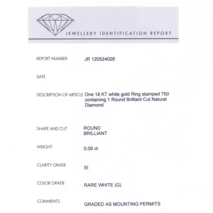 SKU-6205 / Μονόπετρο Δαχτυλίδι Λευκόχρυσος Κ18 με Διαμάντι
