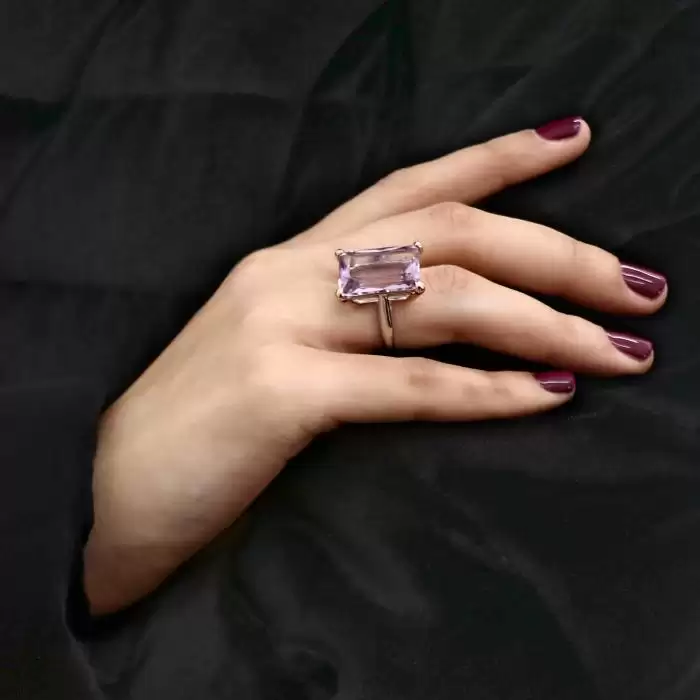 Δαχτυλίδι Λευκόχρυσος & Ροζ Χρυσός Κ14 με Αμέθυστο