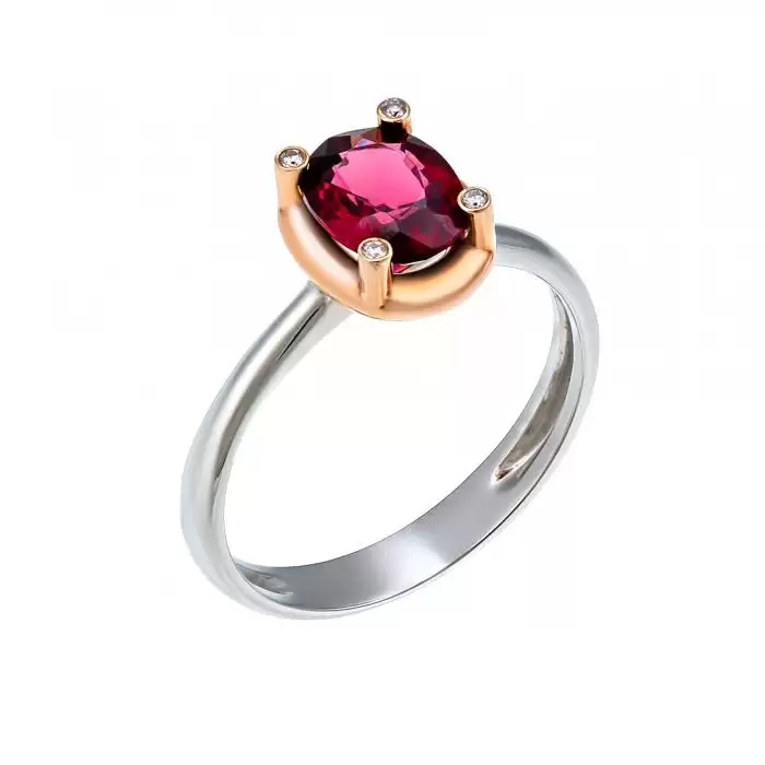 SKU-7823 / Δαχτυλίδι Λευκόχρυσος & Ροζ Χρυσός Κ18 με  Rhodolite & Διαμάντια 