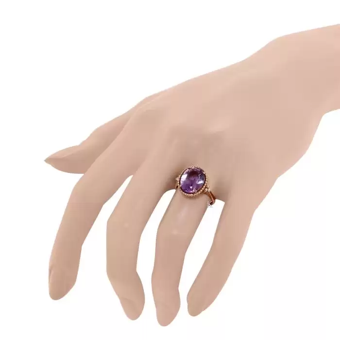 SKU-7755 / Δαχτυλίδι Ροζ Χρυσός Κ14 με Αμέθυστο & Διαμάντια 
