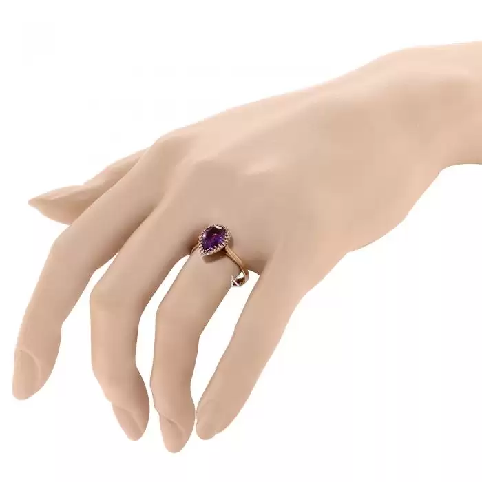 SKU-7841 / Δαχτυλίδι Ροζ Χρυσός Κ18 με Αμέθυστο & Διαμάντια 
