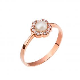 Δαχτυλίδι Ροζ Χρυσός Κ9 με Μαργαριτάρι & Ζιργκόν
