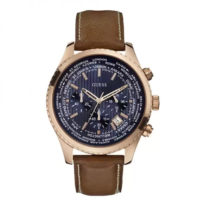 SKU-7040 / GUESS Pursuit Chronograph Rose Gold Brown Leather Strap