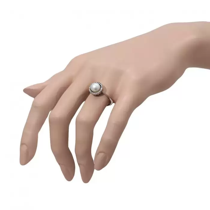 Δαχτυλίδι Facad’oro Λευκόχρυσος Κ14 με Μαργαριτάρι & Ζιργκόν