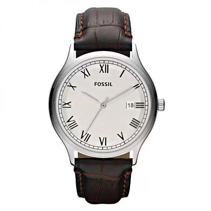 SKU-8117 / FOSSIL White Dial Brown Leather Strap