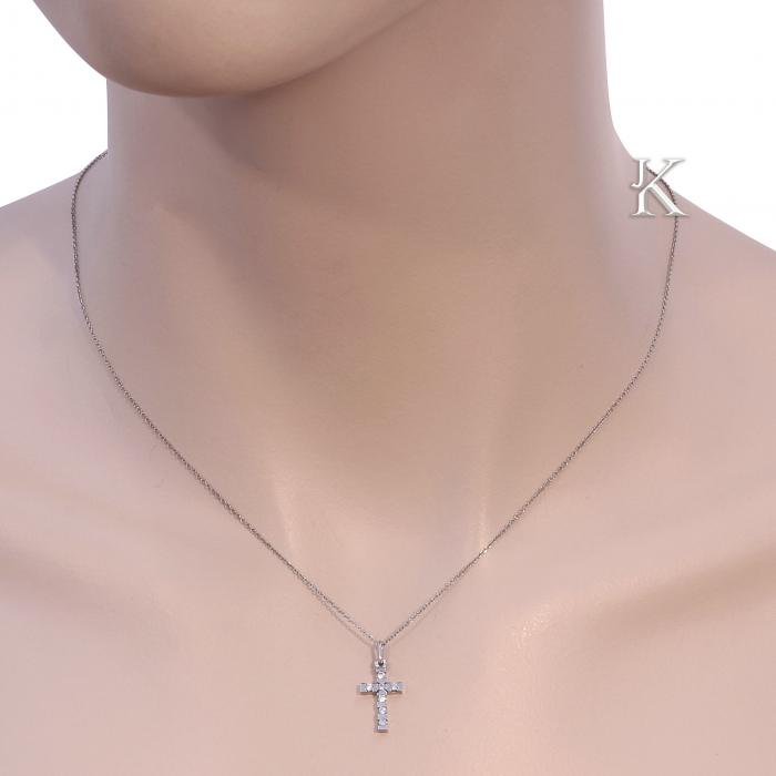 Σταυρός με Αλυσίδα Facad’oro Λευκόχρυσος Κ14 με Ζιργκόν