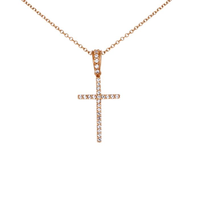 Σταυρός Facad’oro Ροζ Χρυσός Κ14 με Καφέ Ζιργκόν SKU-8583